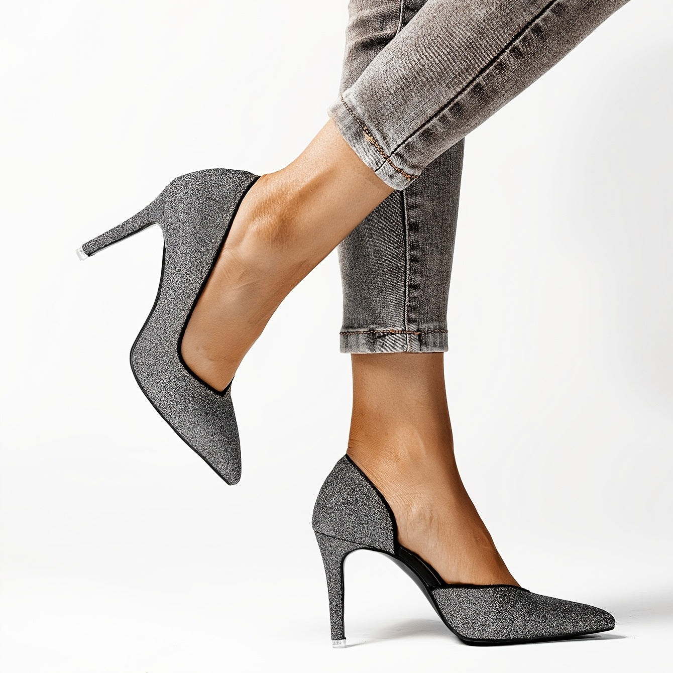 Women's Glitter High Heel Dress Pumps Faux Leather Shoes