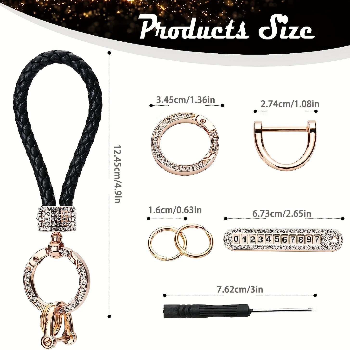 Anti Lost Car Keychains With Phone Number & Bling Diamond