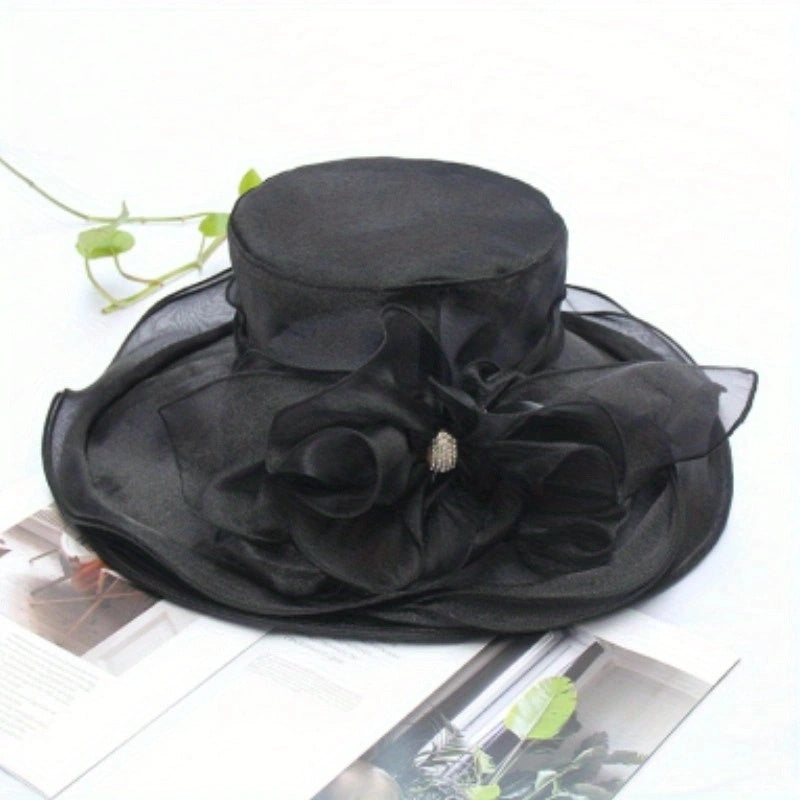 Organza Sun Hat Mesh Flower Foldable Travel Beach UV Protection Church Derby