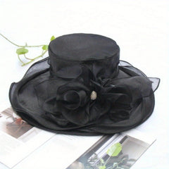 Organza Sun Hat Mesh Flower Foldable Travel Beach UV Protection Church Derby
