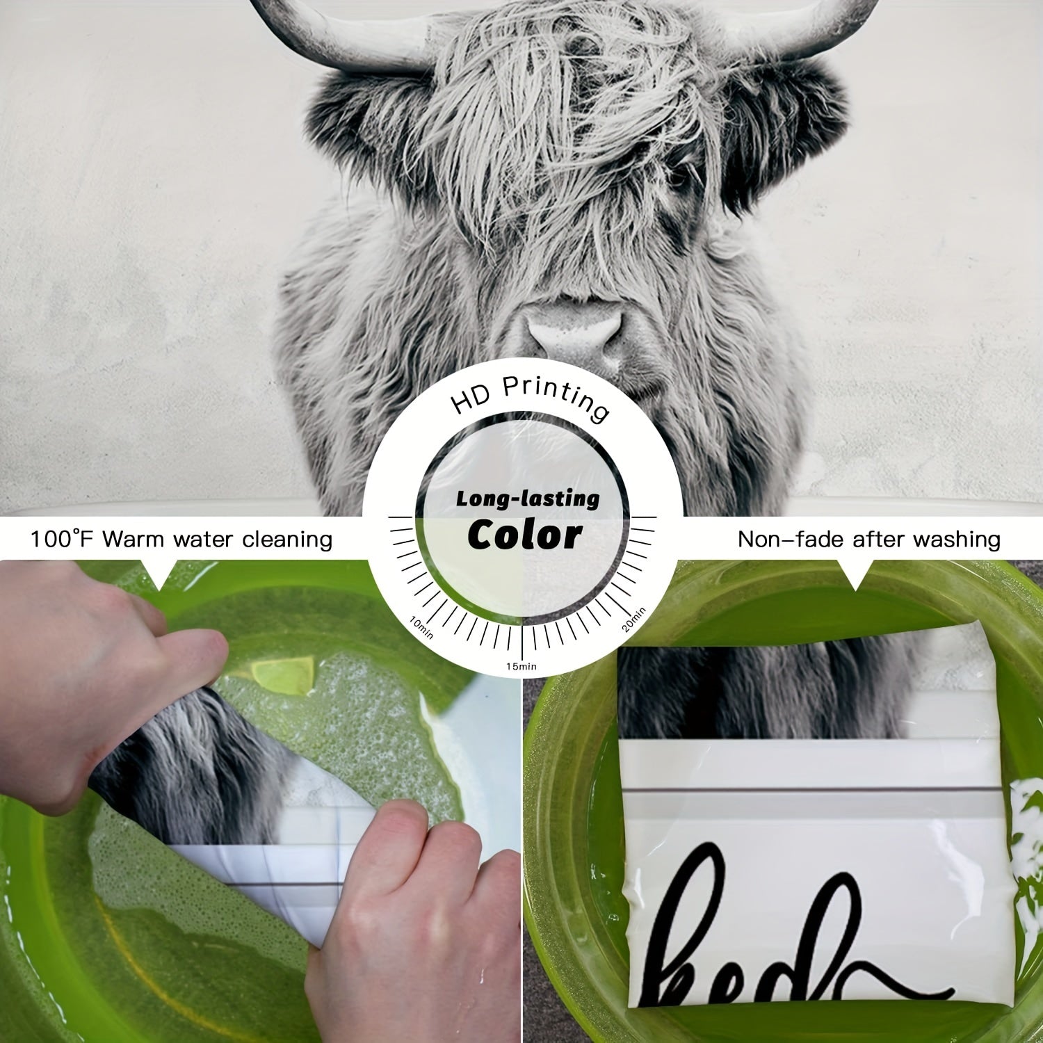 Funny Western Highland Cow Shower Curtain Set - Farmhouse Style Cow Decor