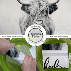 Funny Western Highland Cow Shower Curtain Set - Farmhouse Style Cow Decor