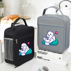 Cat Print Bento Bag Insulated Lunch Box Zipper Closure Large Capacity