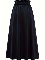 Solid Belted Maxi Skirt Pleated Versatile Women's Clothing