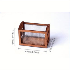Mini Wood Storage Box with Iron Mesh Light Brown Dollhouse Decor