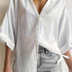 Sexy Blouse Women's Plus Solid Long Sleeve Button Up V Neck Tunic