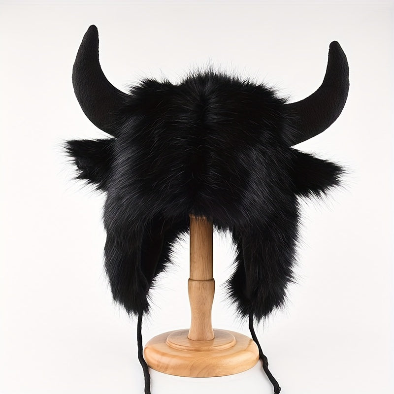 Halloween Ox Horn Plush Hat Winter Warm Ear Protection Windproof Hat