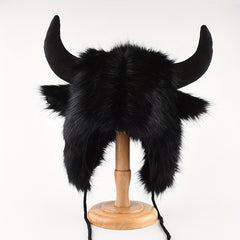 Halloween Ox Horn Plush Hat Winter Warm Ear Protection Windproof Hat
