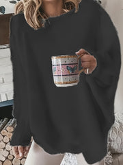 Women's Plus Solid Fluffy Round Neck Sweater