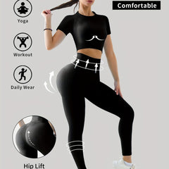 Yoga Crop Top & High Waist Leggings Set for Women