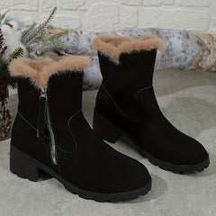 Thick Snow Boots Plush Lined Thermal Chunky Heels Non Slip Outdoor Walking Boots