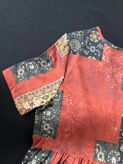 Ethnic Patchwork Print Dress Boho Crew Neck Short Sleeve Maxi Dress
