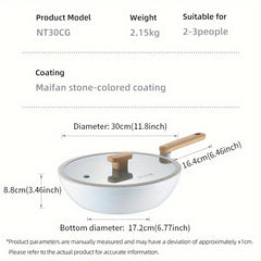 Non Stick Wok Pan 11.8 inch Glass Lid Heat Resistant Handle Induction Ready