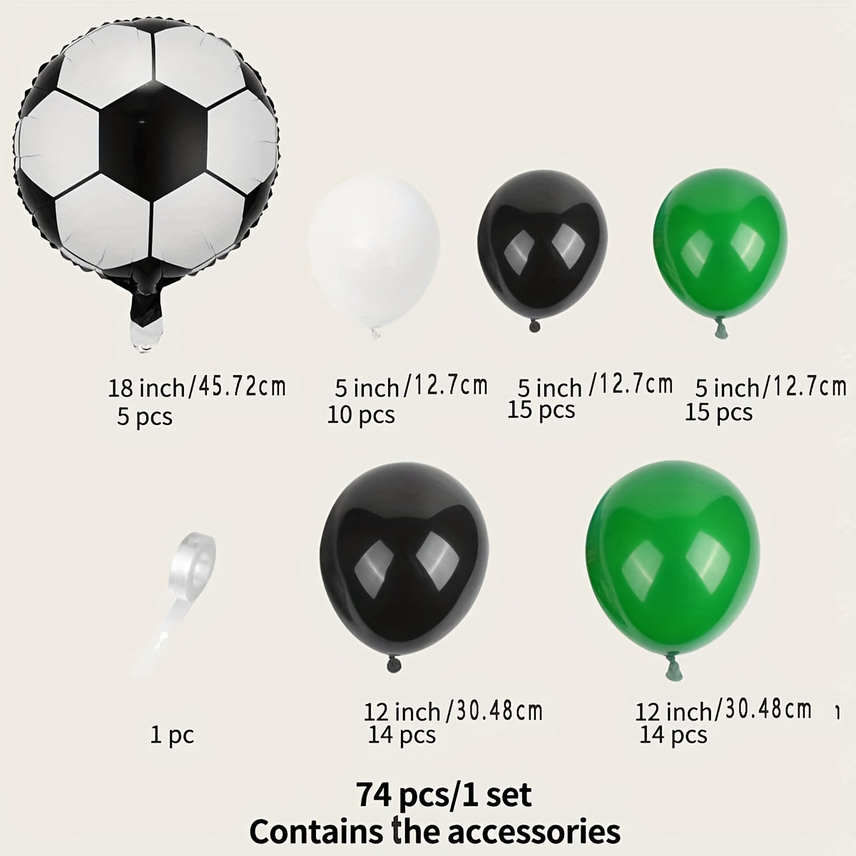 74pcs Football Balloon Arch Birthday Party Supply Green Latex Balloon Decoration