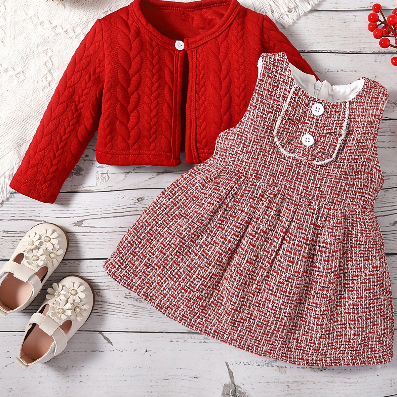 Baby Girl Casual Outfit Long Sleeve Top & Vest Dress Set