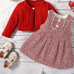 Baby Girl Casual Outfit Long Sleeve Top & Vest Dress Set