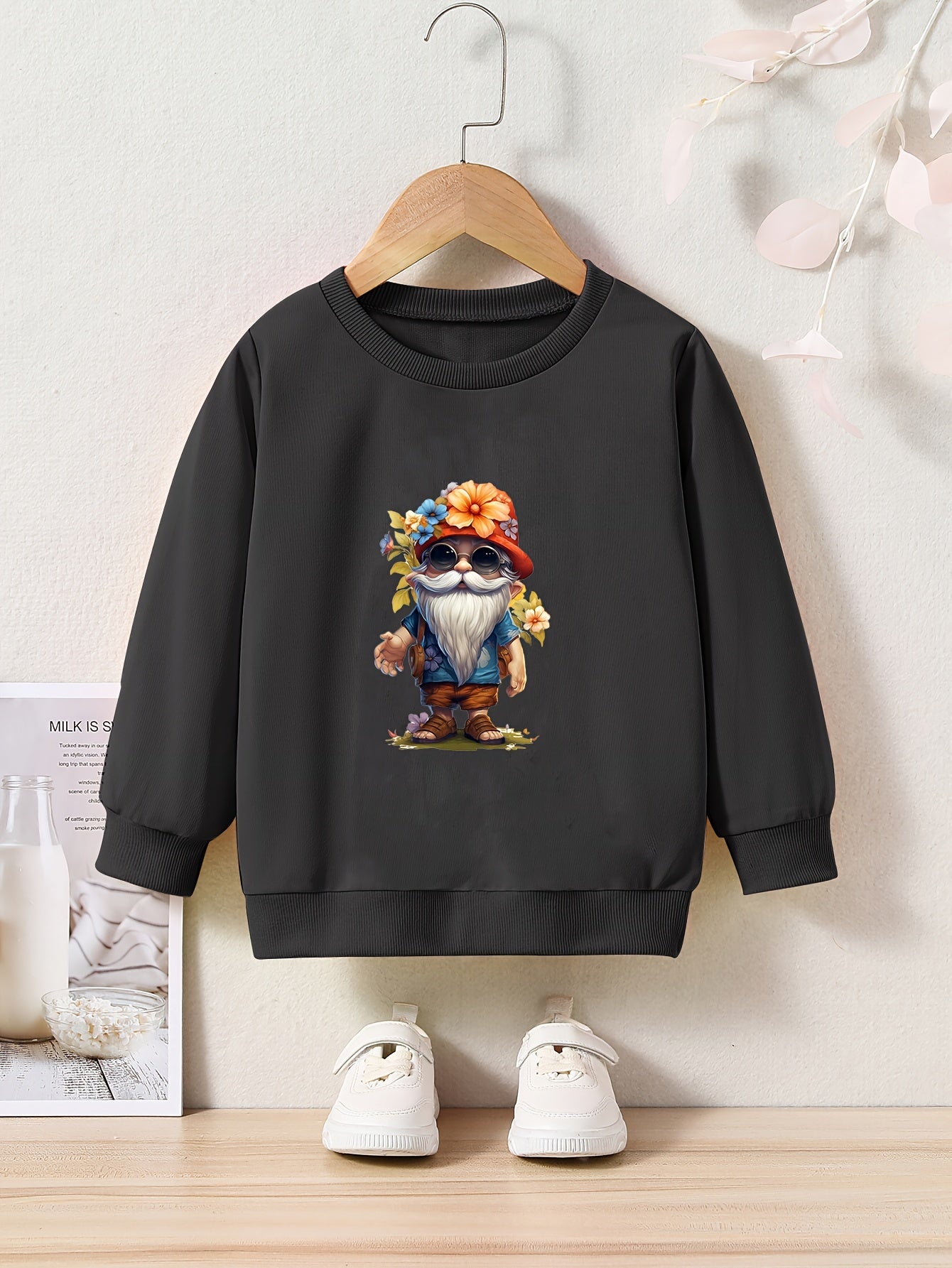 Girls Pattern Print Sweatshirt Casual Pullover for Fall Winter