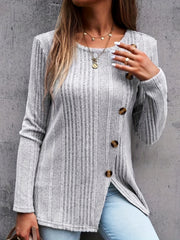 Casual Knit Top Ribbed Knit Long Sleeve Round Neck Pullover Jumper