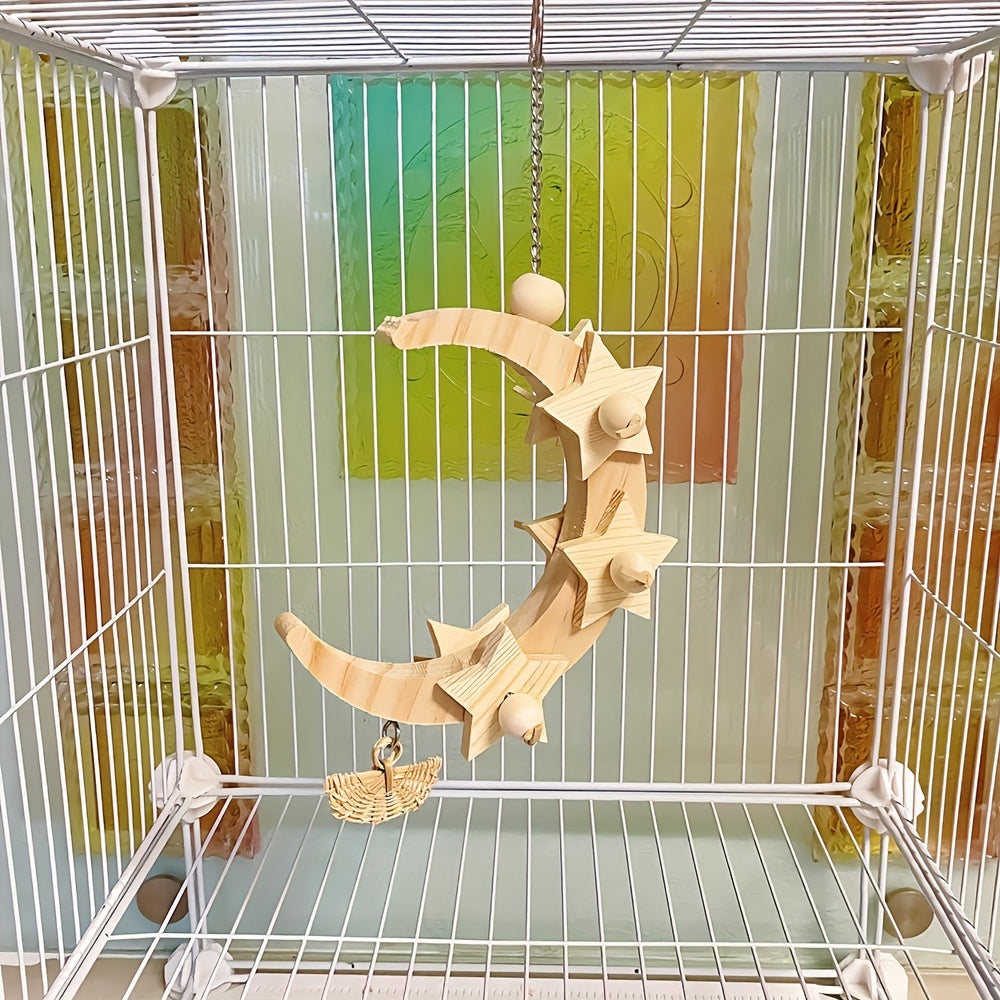 Wood Bird Swing Parrot Moon Star Swing Toys For Pet Training
