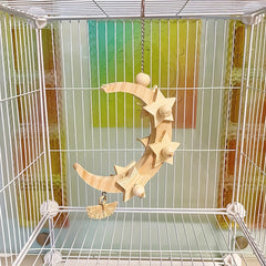 Wood Bird Swing Parrot Moon Star Swing Toys For Pet Training