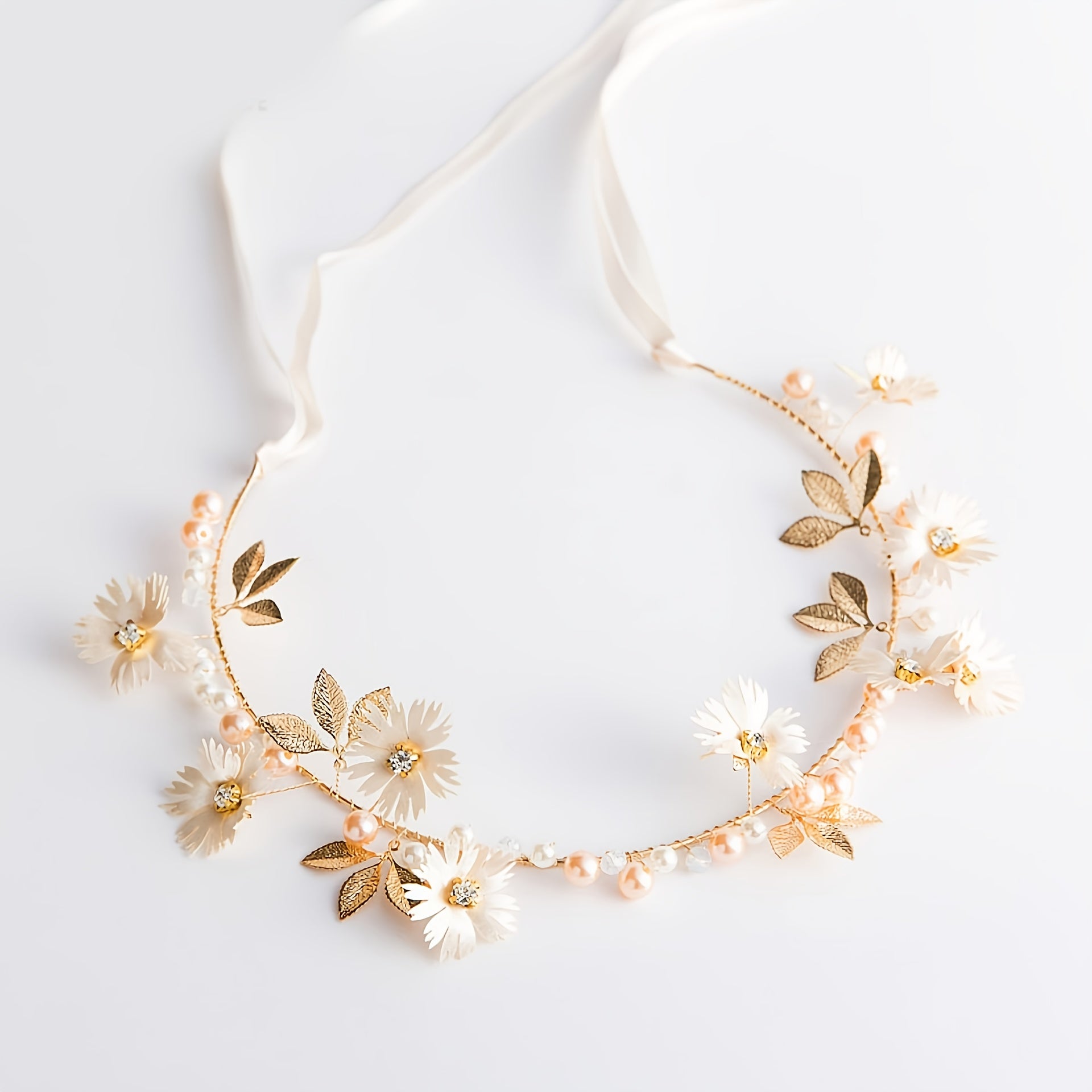 Golden Daisy Headband Hair Vine Ribbon Wedding Bridal Girls Women Headpiece