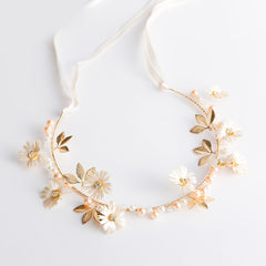 Golden Daisy Headband Hair Vine Ribbon Wedding Bridal Girls Women Headpiece