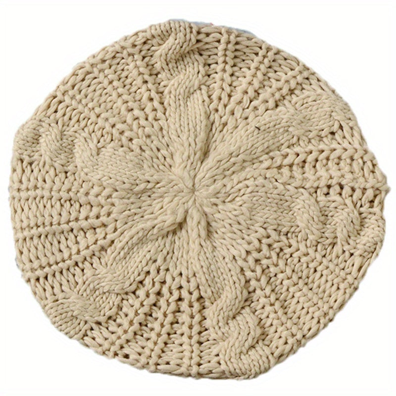 Vintage Ribbed Knitted Beret Solid Warm Knit Hat Elastic Lightweight Beanie