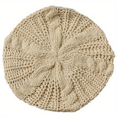 Vintage Ribbed Knitted Beret Solid Warm Knit Hat Elastic Lightweight Beanie