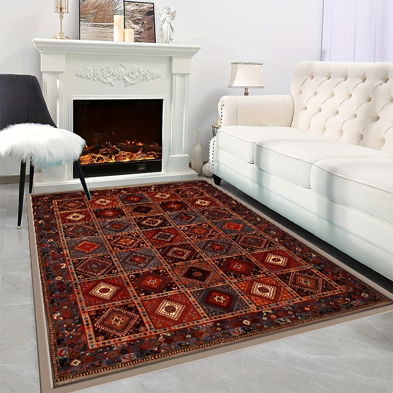 Bohemian Dark Red Pattern Large Area Carpet Non Slip Backing