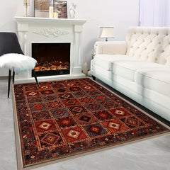 Bohemian Dark Red Pattern Large Area Carpet Non Slip Backing