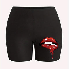 Lip Print High Rise Slim Fit Leggings Shorts