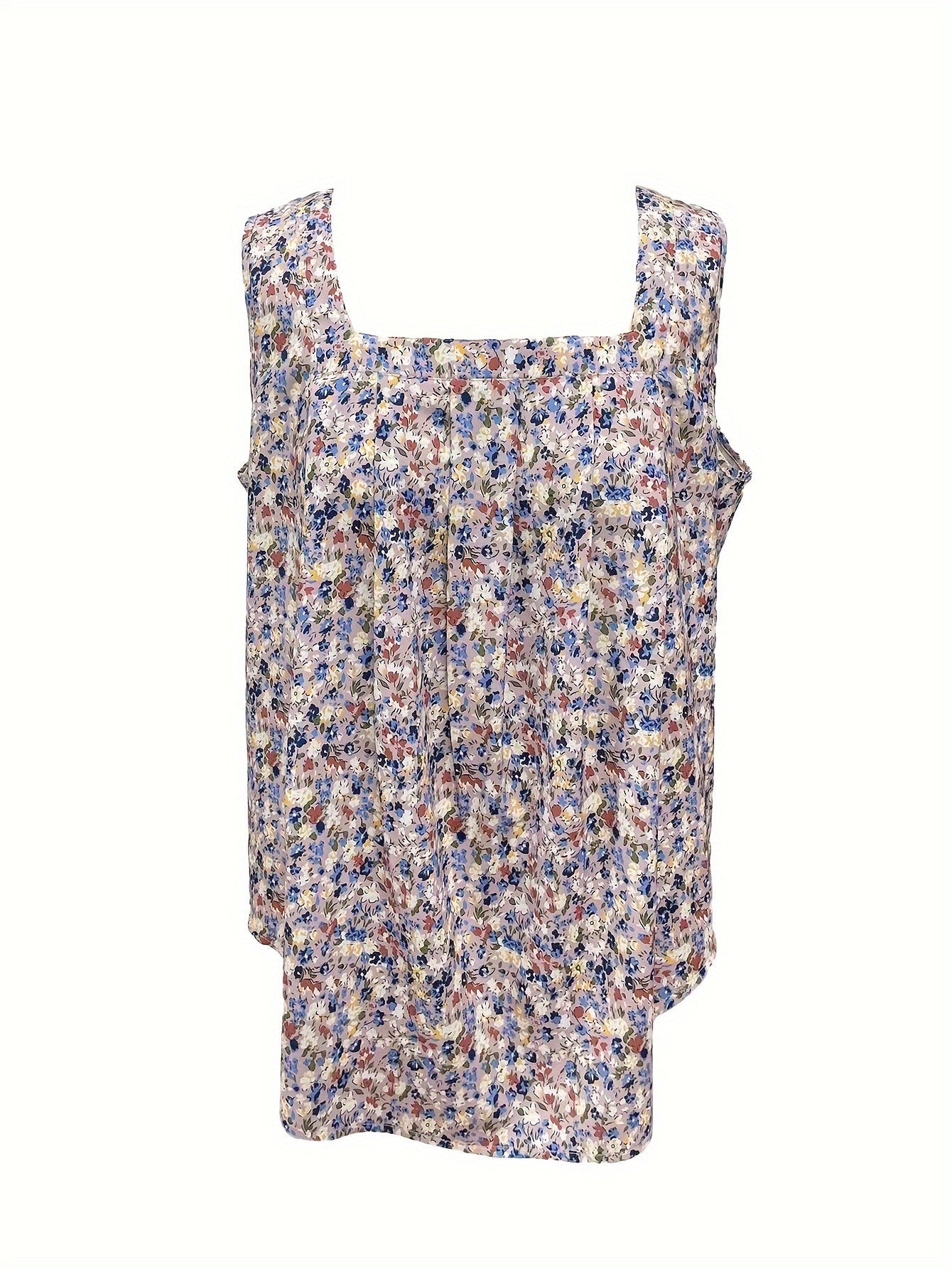 Boho Tank Top Women's Plus Ditsy Floral Print Square Neck