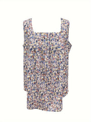 Boho Tank Top Women's Plus Ditsy Floral Print Square Neck
