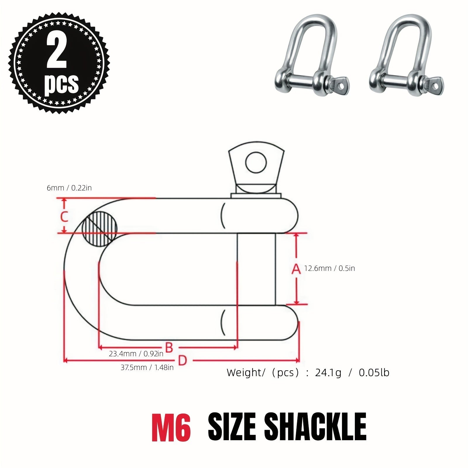 4pcs Stainless Steel 304 D Shackle Chains Wirerope Lifting