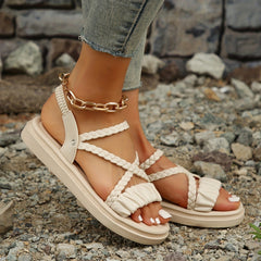 Women's Pleated Flat Sandals Slip On Comfortable Summer Shoes