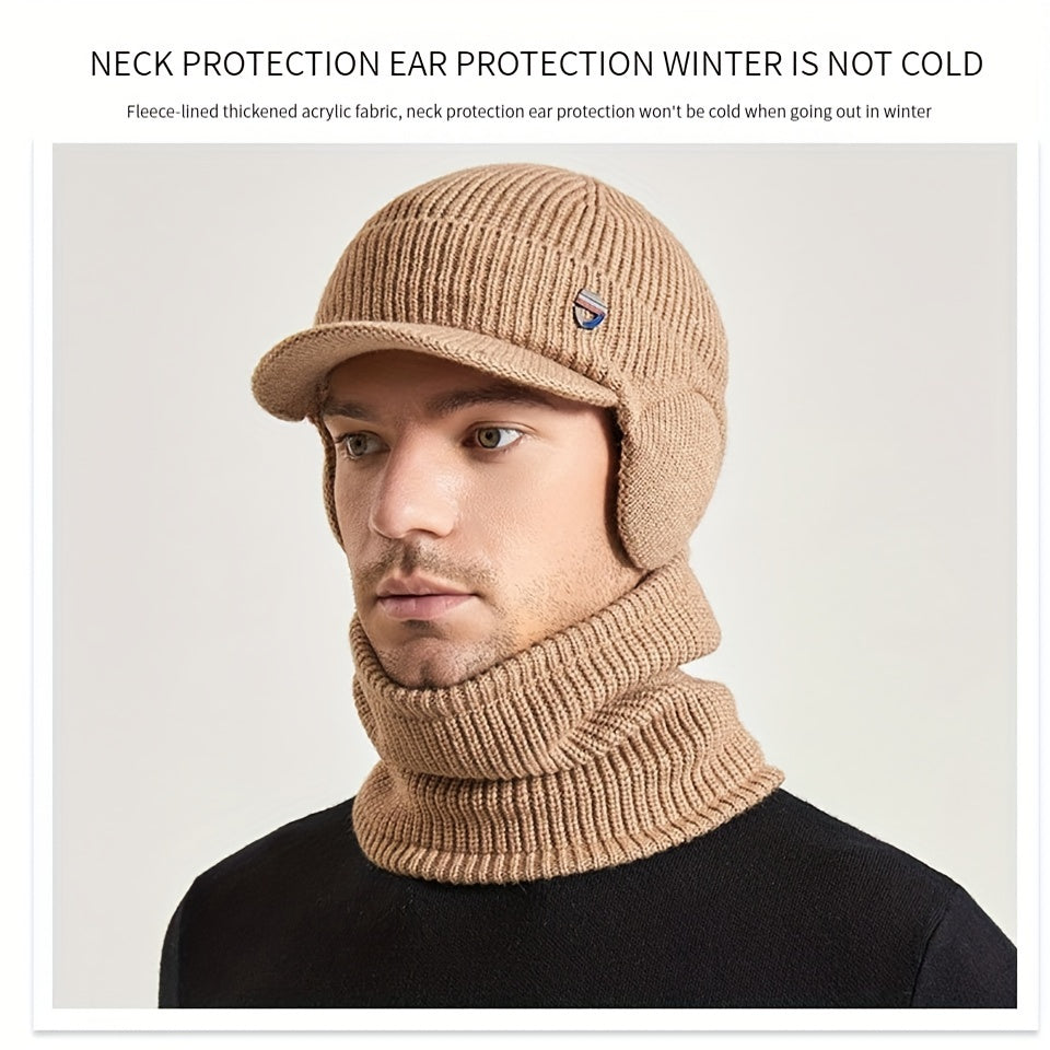 Warm Ear Protection Hat & Neck Gaiter Set Fleece Beanie Two piece Set