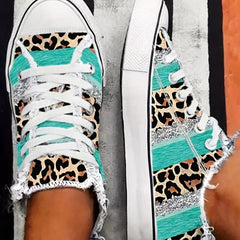 Leopard Print Canvas Shoes Lace Up Low Top Sneakers