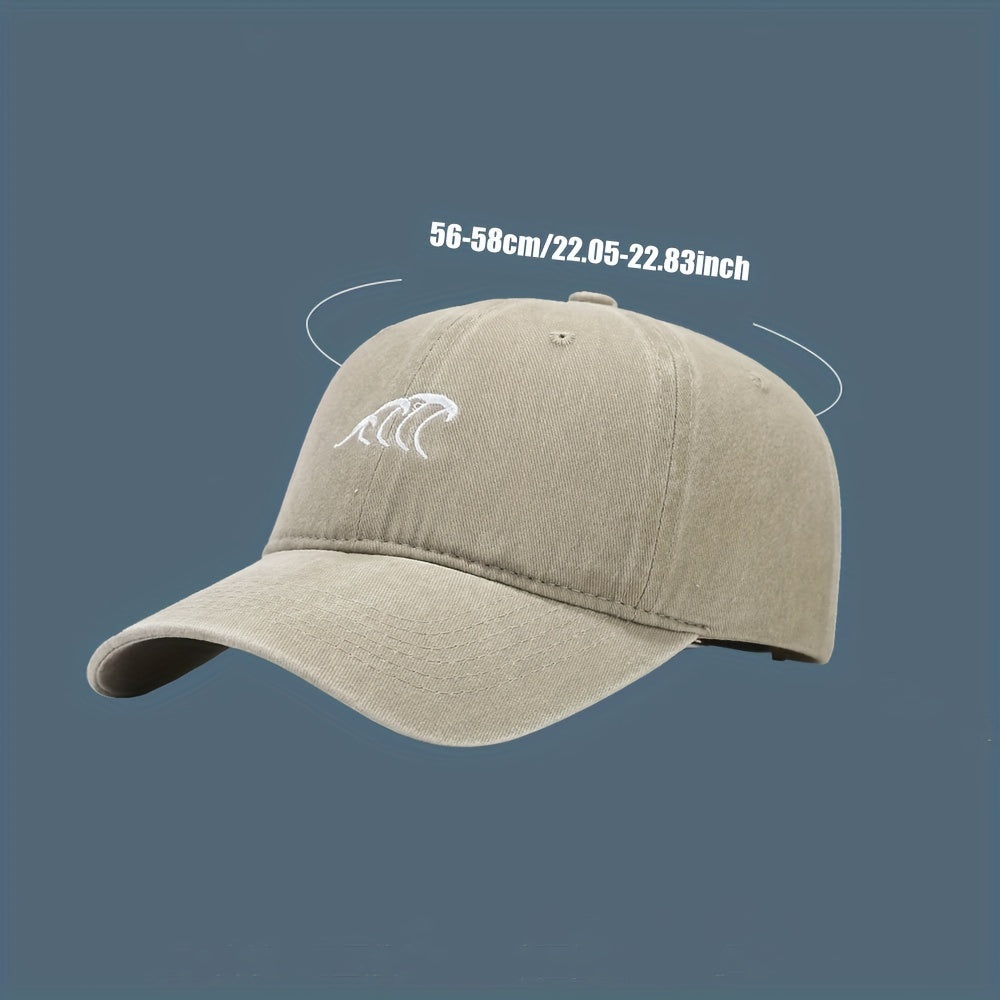 Wave Embroidery Baseball Cap Solid Washed Distressed Dad Hats