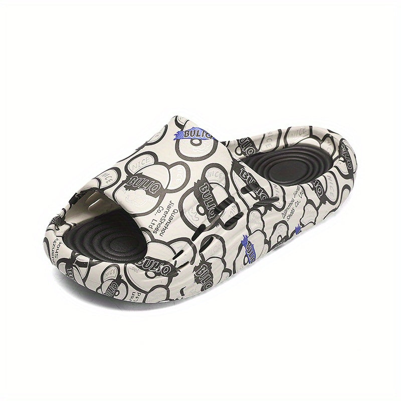 Men's Letter Print Platform Slides, Non Slip Comfort