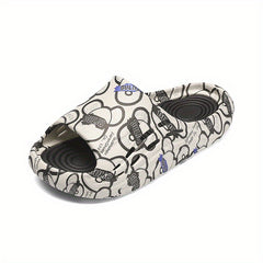 Men's Letter Print Platform Slides, Non Slip Comfort