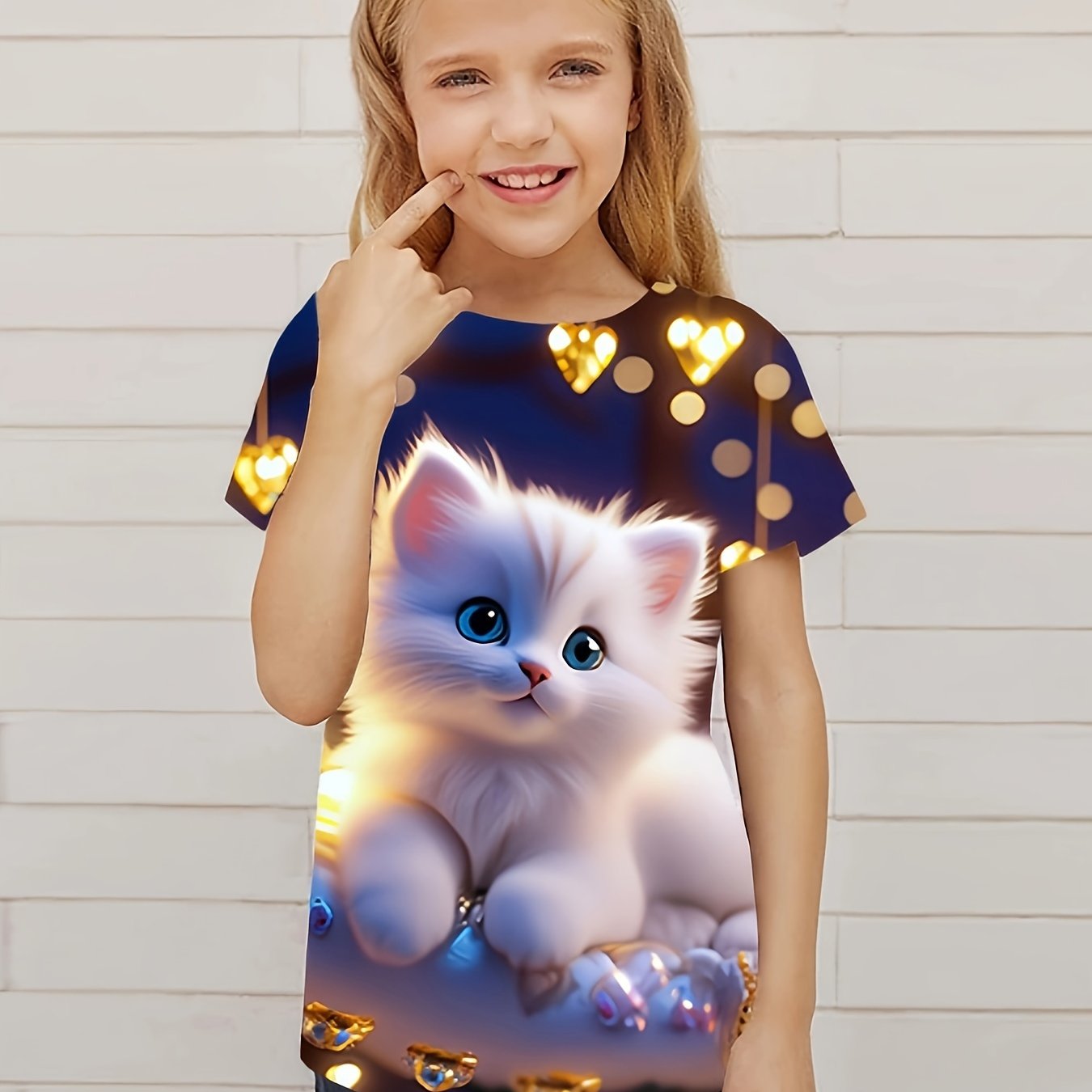 Cat Graphic Short Sleeve T shirt for Girls Summer Gift