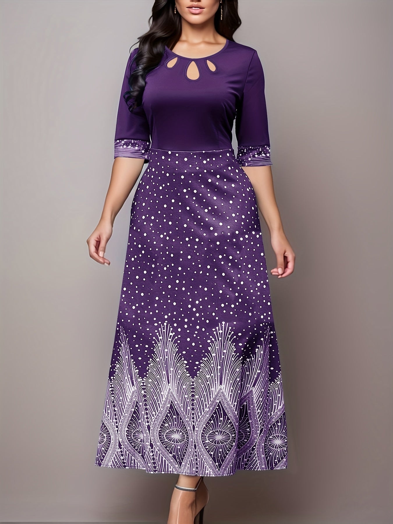 Floral Print Cut Out Dress Crew Neck Party Dress