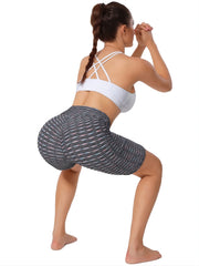 Seersucker Fabric Sports Shorts High Waist Yoga Pants Women's Activewear