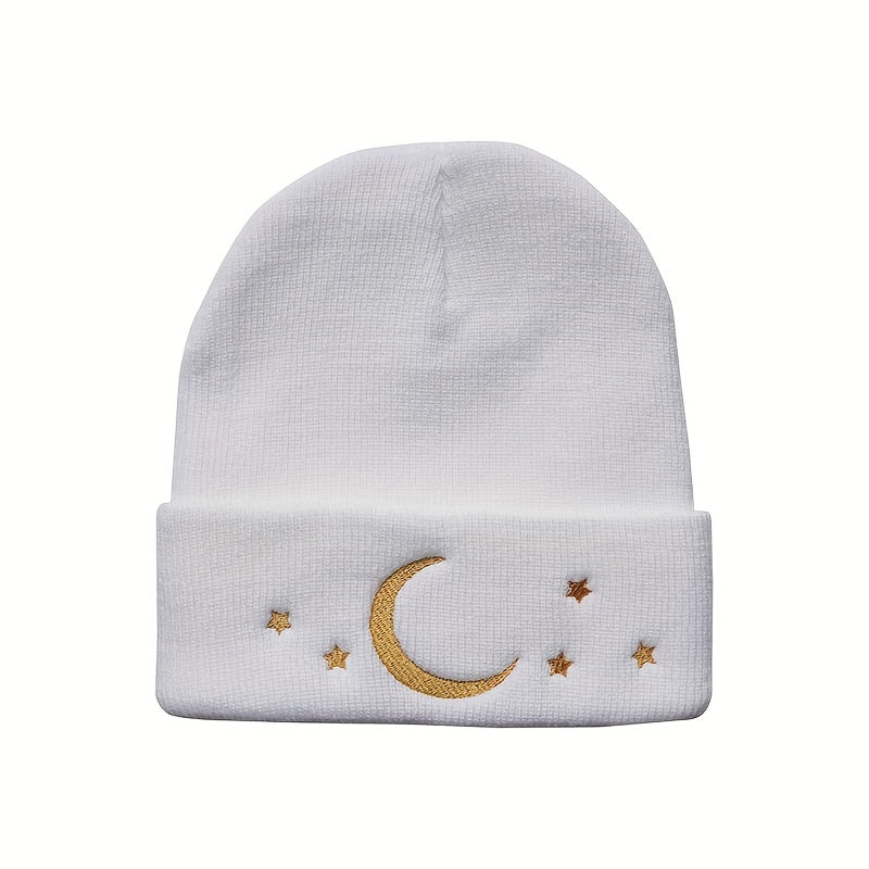 Moon Star Embroidery Beanie Hip Hop Knitted Hat Ear Protection Winter Hat