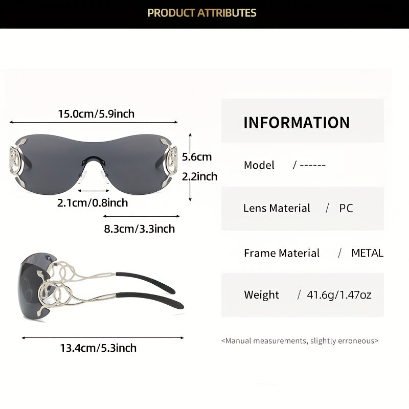 Y2K Snake Charm Sunglasses Wrap Around Rimless UV400 Sun Shades