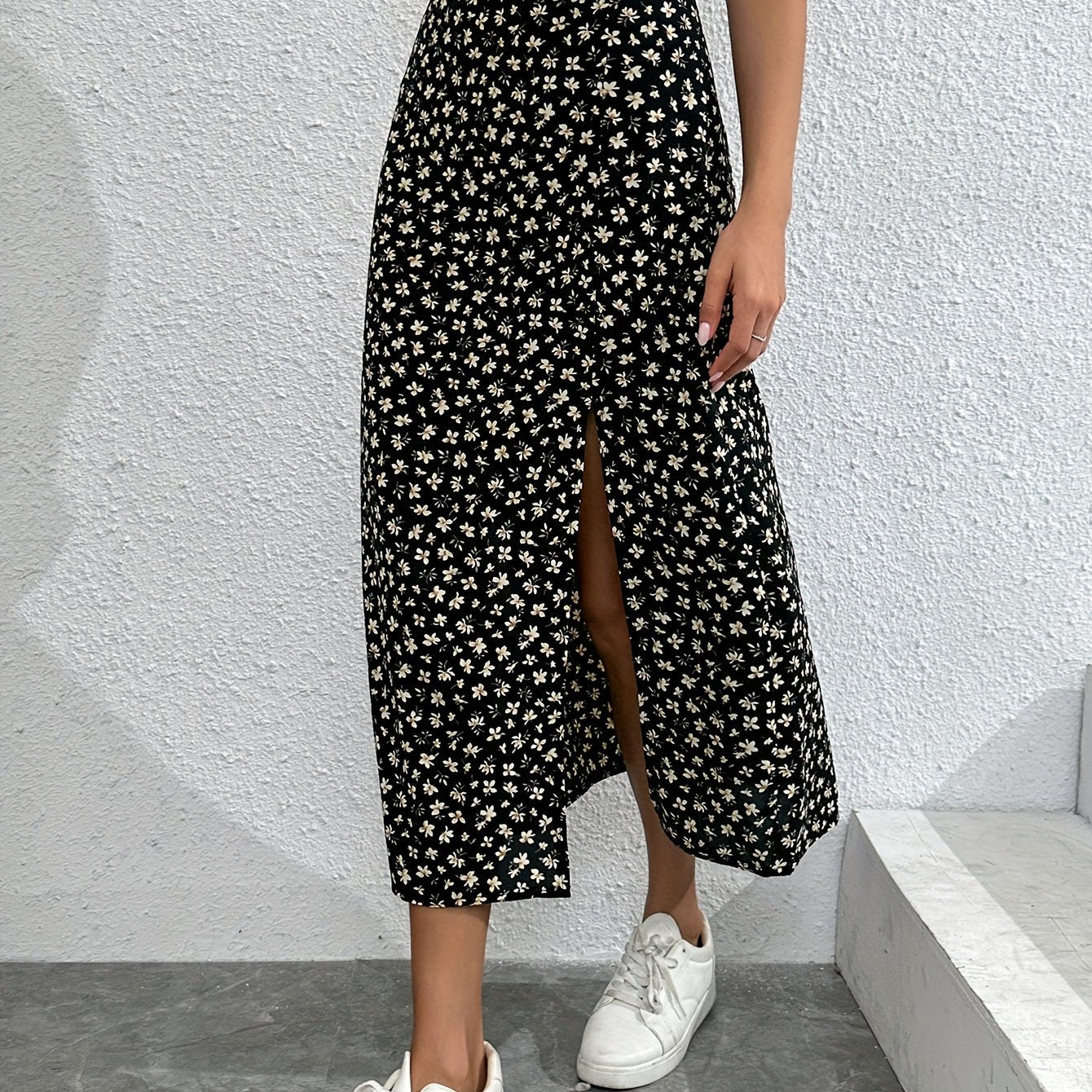 Floral Print Split Skirt High Waist