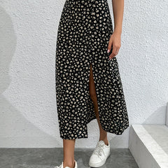 Floral Print Split Skirt High Waist