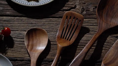 5pcs Teak Wooden Kitchen Utensil Set Skimmer Spoon Wood Turner Cutlery