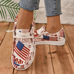 Women's Flag Print Canvas Shoes Casual Lace Up Outdoor Shoes Lightweight