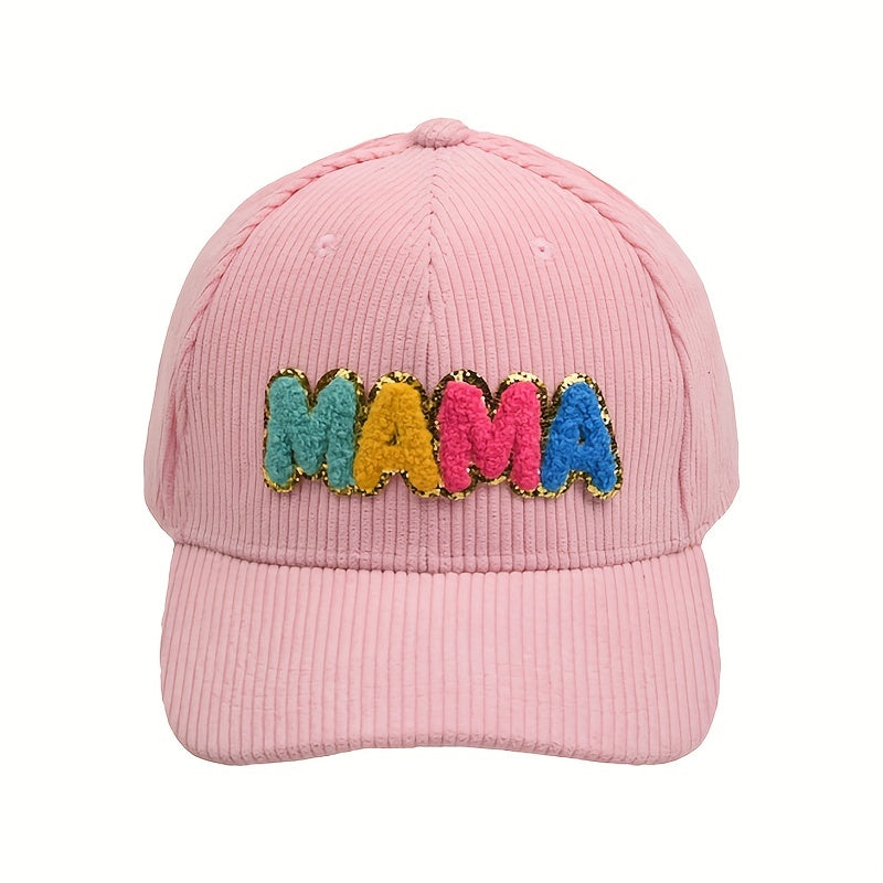 MAMA Patch Corduroy Baseball Cap Solid Casual Dad Hat Adjustable Sports Sun Hats